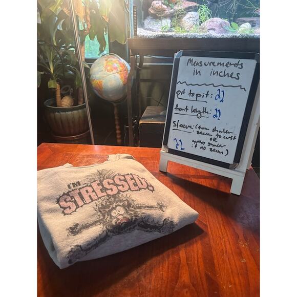 Vintage Crewneck Cartoon Cat Stressed Out Sweatshirt Gray Pink Medium 80s 90s - Picture 7 of 7